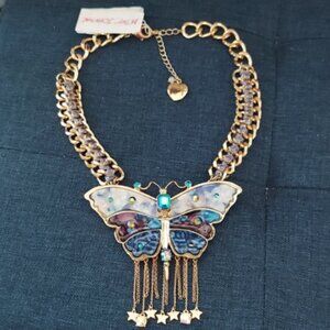 Betsey Johnson Gold and Blue Butterfly Necklace